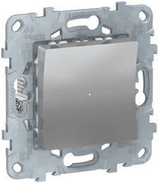 Одноклавишный кнопочный выключатель с подсветкой Unica New (алюминий) NU520630N