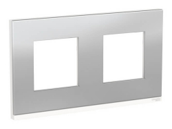 Рамка Unica Pure двухместная горизонтальная (алюминий матовый / белый) NU600480