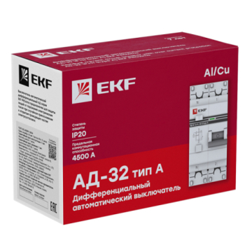 Дифференциальный автомат EKF PROxima АД-32 1P+N 32А 30мА тип А DA32-32-30-a-pro
