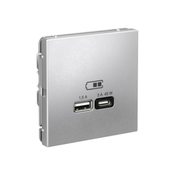 Розетка USB ArtGallery тип А/тип С высокоскор. заряд 45W QC PD (алюминий) GAL000329