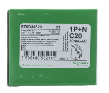 Дифференциальный автомат Schneider Electric Easy 9 20А 30mA EZ9D34620