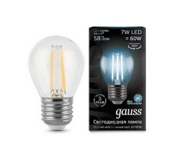 Светодиодная лампа Gauss LED Filament шар 7Вт. Е27 (естественный белый свет) 105802207