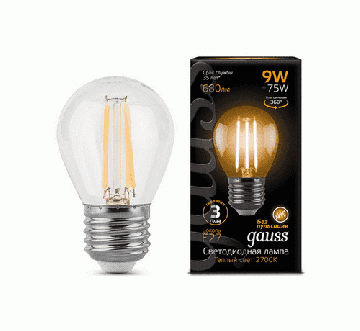 Светодиодная лампа Gauss LED Filament шар 9Вт. Е27 (теплый свет) 105802109