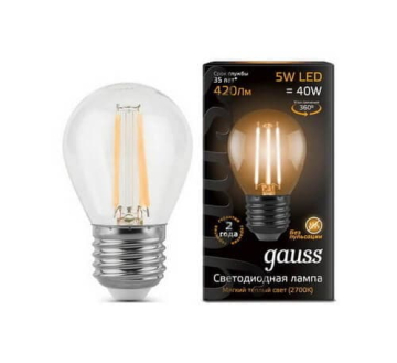 Светодиодная лампа Gauss LED Filament шар 5Вт. Е27 (теплый свет) 105802105