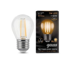 Светодиодная лампа Gauss LED Filament шар 7Вт. Е27 (теплый свет) 105802107