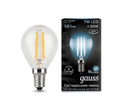 Светодиодная лампа Gauss LED Filament шар 7Вт. Е14 (естественный белый свет) 105801207