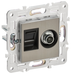 Розетка TV+RJ45 кат.6E IEK SKANDY SK-A15N (никель) SK-AK20-2-K50