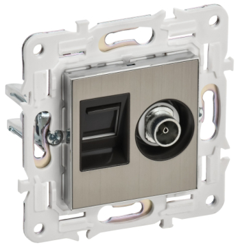 Розетка TV+RJ45 кат.6E IEK SKANDY SK-A15N (никель) SK-AK20-2-K50