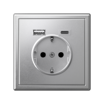 Зарядка USB (А+С) с розеткой ArtGallery (алюминий) GAL000332