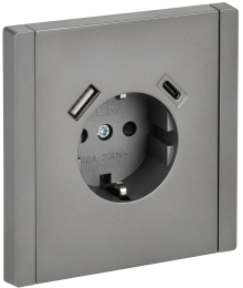 Зарядка USB (А+С) с розеткой IEK FORTE&PIANO 18Вт FP547 (сталь) FP-R14-16-U22-018-K46