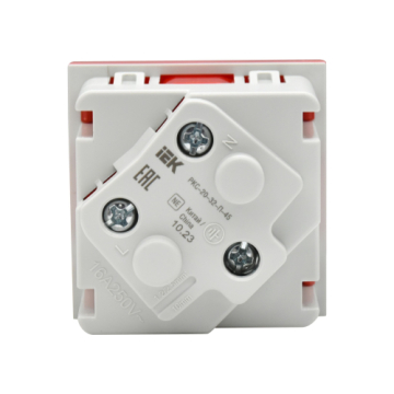 Розетка IEK PRIMER 2P+E со шторками 2 модуля 45град РКС-20-32-П-45 (красный) PR-KK40D-RSZH-2-2-45-K04