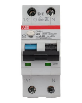 Дифференциальный автомат ABB DS201 25А 30mA тип AC 6kA (хар-ка C) 2CSR255080R1254