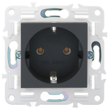 Розетка IEK SKANDY с заземлением без шторок 16А SK-R05G (графит) SK-R11-16-K53