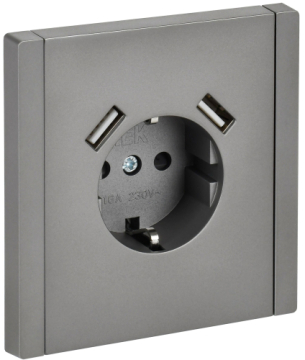Зарядка USB (А+A) с розеткой FORTE&PIANO 3,1А FP545 (сталь) FP-R14-16-U21-D31-K46