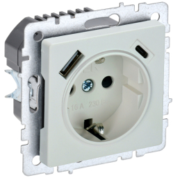 Зарядка USB (А+C) 18Вт с розеткой 16А BRITE жемчуг РЮш11-1-БрЖ BR-R14-16-U22-018-K36