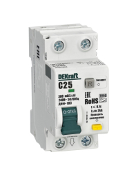 Дифференциальный автомат DEKraft ДИФ-103 New 1P+N 25А 300мА тип A 6 kA (х-ка C) 16367DEK