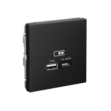 Розетка USB ArtGallery тип А/тип С высокоскор. заряд 45W QC PD (карбон) GAL001029