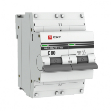 Автоматический выключатель EKF PROXIMA ВА 47-100 2Р 80А 10кА (х-ка C) mcb47100-2-80C-pro