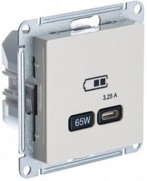Розетка USB AtlasDesign тип С 65W высокоскор.заряд. QC, PD (бежевый) ATN000227