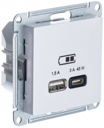 Розетка USB AtlasDesign тип А/тип С 45W высокоскор.заряд. QC, PD (жемчуг) ATN000429