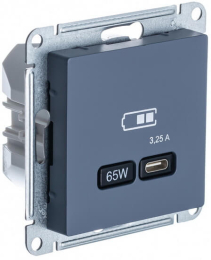 Розетка USB AtlasDesign тип С 65W высокоскор.заряд. QC, PD (грифель) ATN000727