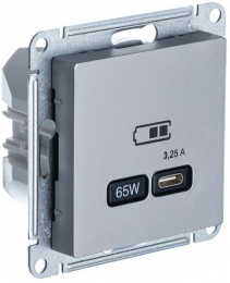 Розетка USB AtlasDesign тип С 65W высокоскор.заряд. QC, PD (сталь) ATN000927