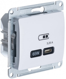Розетка USB Glossa тип С 65W высокоскор.заряд. QC, PD (белый) GSL000127