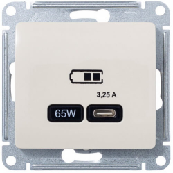 Розетка USB Glossa тип С 65W высокоскор.заряд. QC, PD (бежевый) GSL000227