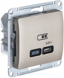 Розетка USB Glossa тип С 65W высокоскор.заряд. QC, PD (титан) GSL000427