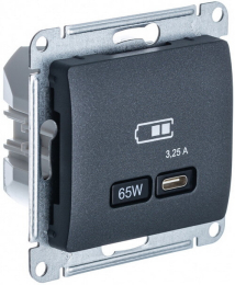 Розетка USB Glossa тип С 65W высокоскор.заряд. QC, PD (антрацит) GSL000727