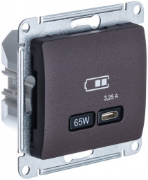 Розетка USB Glossa тип С 65W высокоскор.заряд. QC, PD (шоколад) GSL000827