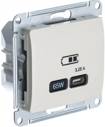 Розетка USB Glossa тип С 65W высокоскор.заряд. QC, PD (молочный) GSL000927