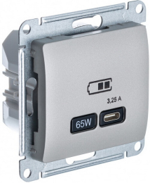 Розетка USB Glossa тип С 65W высокоскор.заряд. QC, PD (платина) GSL001227