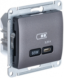 Розетка USB Glossa тип С 65W высокоскор.заряд. QC, PD (графит) GSL001327