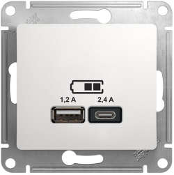 Розетка USB Glossa тип А+С 5В/2,4 А, 2х5В/1,2 А (белый) GSL000139