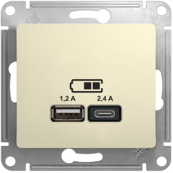 Розетка USB Glossa тип А+С 5В/2,4 А, 2х5В/1,2 А (бежевый) GSL000239