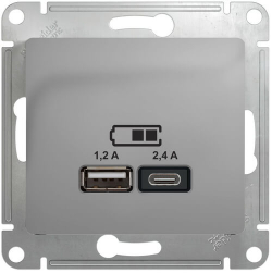 Розетка USB Glossa тип А+С 5В/2,4 А, 2х5В/1,2 А (алюминий) GSL000339