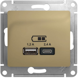 Розетка USB Glossa тип А+С 5В/2,4 А, 2х5В/1,2 А (титан) GSL000439