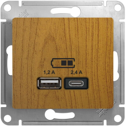 Розетка USB Glossa тип А+С 5В/2,4 А, 2х5В/1,2 А (дерево дуб) GSL000539