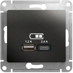 Розетка USB Glossa тип А+С 5В/2,4 А, 2х5В/1,2 А (антрацит) GSL000739