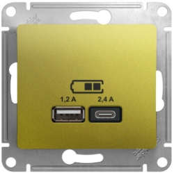 Розетка USB Glossa тип А+С 5В/2,4 А, 2х5В/1,2 А (фисташковый) GSL001039