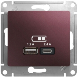 Розетка USB Glossa тип А+С 5В/2,4 А, 2х5В/1,2 А (баклажановый) GSL001139