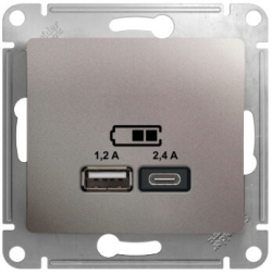 Розетка USB Glossa тип А+С 5В/2,4 А, 2х5В/1,2 А (платина) GSL001239