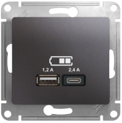 Розетка USB Glossa тип А+С 5В/2,4 А, 2х5В/1,2 А (графит) GSL001339