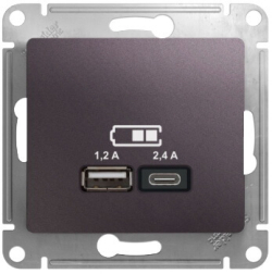 Розетка USB Glossa тип А+С 5В/2,4 А, 2х5В/1,2 А (сиреневый туман) GSL001439