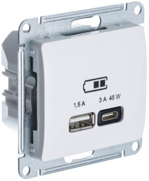 Розетка USB Glossa тип А/тип С 45W высокоскор.заряд. QC, PD (бежевый) GSL000229