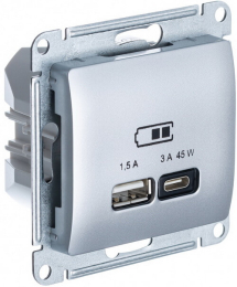 Розетка USB Glossa тип А/тип С 45W высокоскор.заряд. QC, PD (алюминий) GSL000329