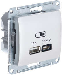 Розетка USB Glossa тип А/тип С 45W высокоскор.заряд. QC, PD (перламутр) GSL000629