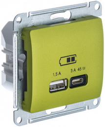 Розетка USB Glossa тип А/тип С 45W высокоскор.заряд. QC, PD (фисташковый) GSL001029