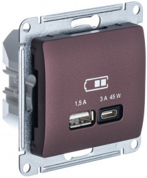 Розетка USB Glossa тип А/тип С 45W высокоскор.заряд. QC, PD (баклажановый) GSL001129